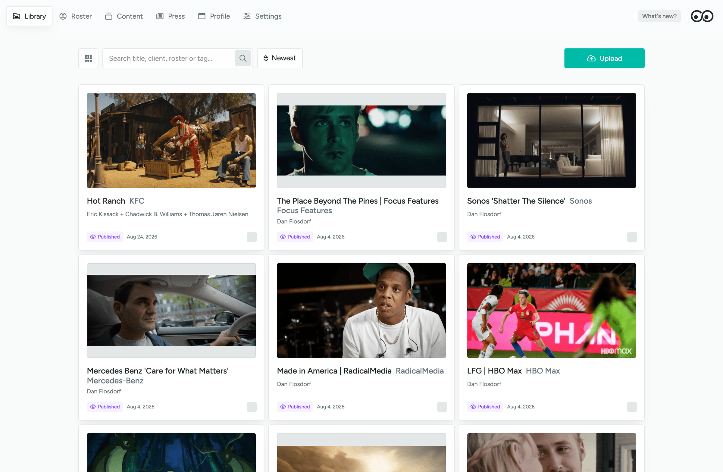 Video library with search and project thumbnails
