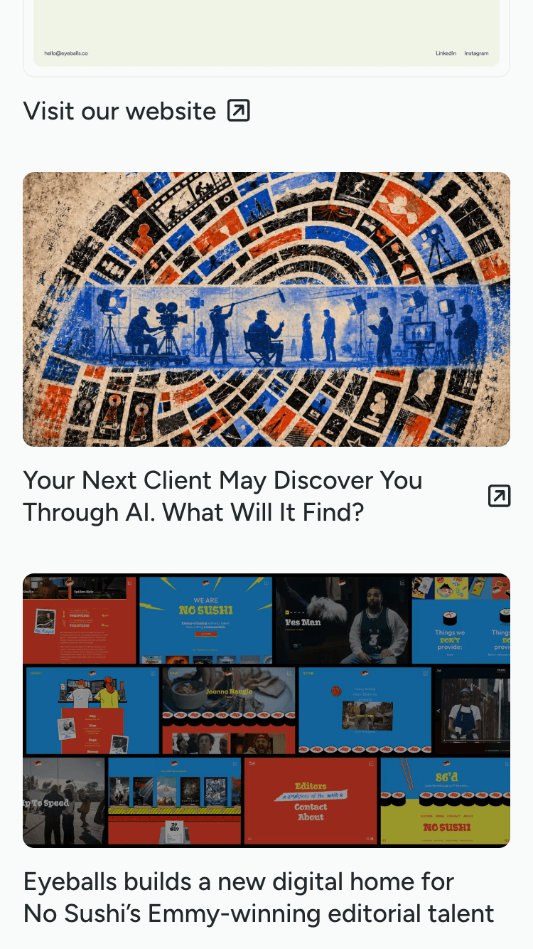 Mobile Bio with company information and featured work