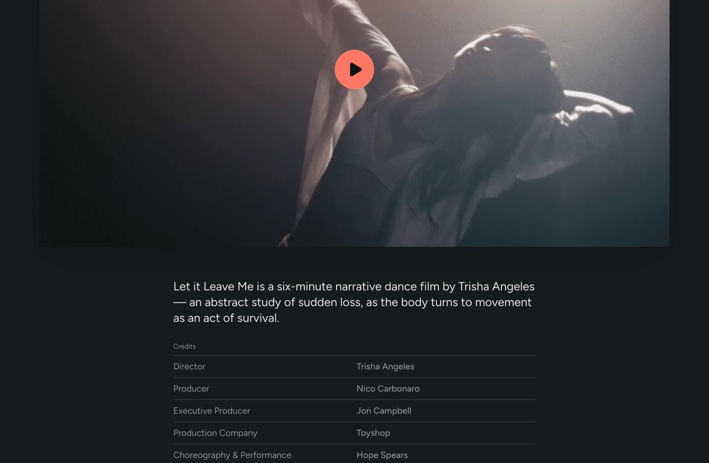 Video page with credits